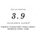 Fragrance 3.9 by Elegance Alpha — Eau de Parfum label featuring grapefruit, aromatic herbs, tobacco, jasmine, sandalwood, leather, and vanilla notes